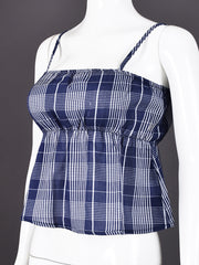 Casual Spaghetti Strap Plaid Ruffle Tank Top