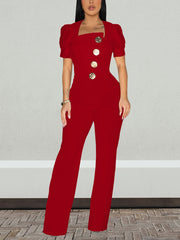 Fashion Button Decor Wide Leg Jumpsuits