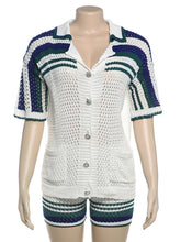 Striped Pattern Button Front Cardigan and Knit Shorts