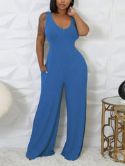 Casual Ribbed Jumpsuit Long Sleeve Cardigan Set