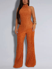 Sexy Halter Asymmetry Top Wide Leg Pant Sets