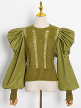 Vintage Round Neck Puff Sleeve Pullover Knit Sweater