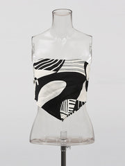 Casual Print Strapless Straight Trousers Two Piece Set