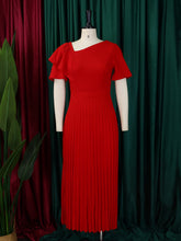 Solid Color Ruffles Short Sleeves Pleat Dress