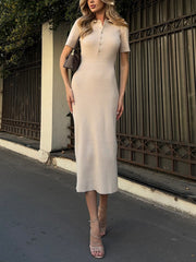 Casual Short-Sleeve Knit Slim Maxi Dress