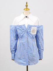 Fashion Patchwork Stripe Loose Shirt