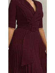 Fashion Lapel Neck Pleated Hem Slim Dress