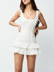 Sexy Sleeveless Drawstring Ruffle Mini Dress