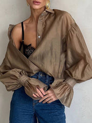 Elegant Lapel Loose Long Sleeve Office Shirts