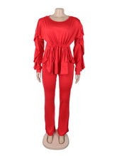 Casual Round Neck Cinched Waist Top and Pants Set