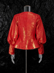 Fashion Lantern Sleeve Cinched Waist Slim Jacket