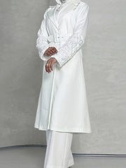 Fashion Cuff Splicing With Belt Long Blazer