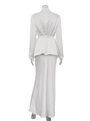 Elegant Lace-up Blazer And Long Skirt Set