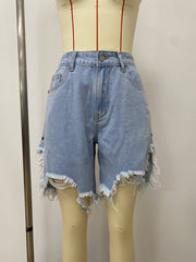 Casual High Waiste Ripped Denim Short Jeans