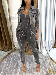 Sexy Jumpsuit Tracksuit And Long Sleeve Jacket Set