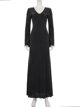 Elegant Flared Sleeve Backless Lace-Up Slim Maxi Dress