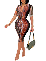 Print Turn-Down Collar Shirt Shorts 2 Piece Casual Sets