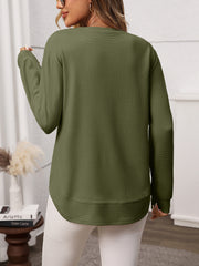 Casual Waffle Long Sleeve Loose Pullover Sweatshirt