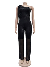 Sexy Sleeveless One Shoulder Sequin Jumpsuit