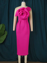 One-shoulder Flowers Slim Party Dress
