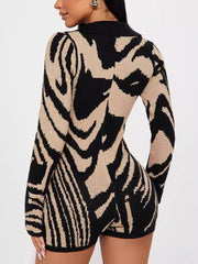 Sexy Knit Stretch Print V Neck Romper