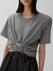 Casual Round Neck Ribbed Elastic Slim Cropped T-Shirt