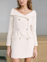 Off Shoulder Double-Breasted Blazer Dress
