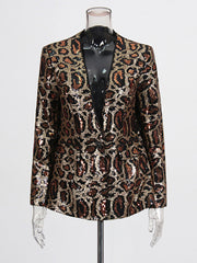 Fashion V-neck Leopard Gradient Sequins Blazer