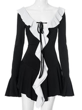 Fashion Ruffle V-Neck Lace-up Mini Dress