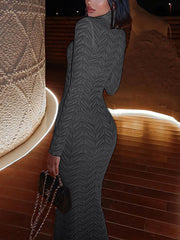 See Through Turtleneck Bodycon Maxi Dress