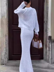 Fashion V-neck Knit Cardigan and Skirt Set