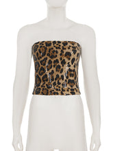 Sexy Leopard Print Sequin Strapless Corset Top