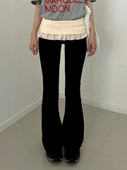 Casual Rib Knit Ruffles Patchwork Trousers