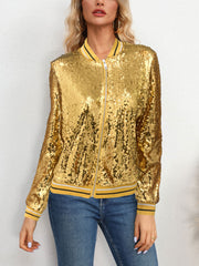 Casual Zipper Up Sequin Cardigan Jacket