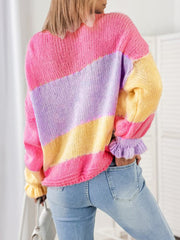 Elegant Colorblock Ribbed Knit Cardigan Sweater