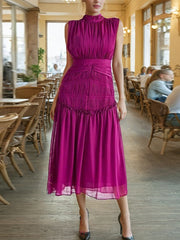 Vintage Chiffon Swing Sleeveless Midi Dress