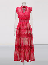 Elegant V-neck Embroidered Lace Maxi Dress