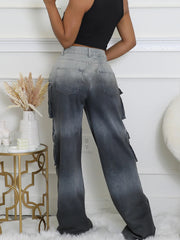 Fashion Gradient Color Cargo Straight Jeans