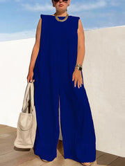 Solid Color Sleeveless Wide Leg Jumpsuits