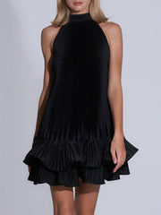 Elegant Halter Ruffle Pleated Tiered Mini Dress