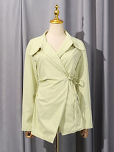 Fashion Lapel Cross Long Sleeve Lace-up Slim Shirt