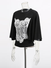 Casual Round Neck Lace Patchwork T-Shirt