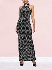 Rhinestones Fitted Sleeveless Maxi Dress