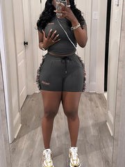 Casual Crop Top Shorts Fringe 2 Piece Set