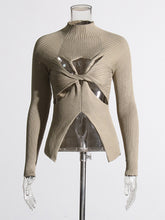 Fashion Round Neck Crisscross Hollow Out Knit Sweater