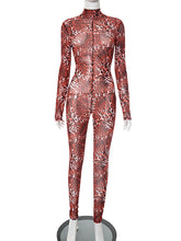 Sexy Leopard Print Mesh Backless Tight Jumpsuit