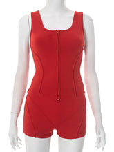 Sexy Sleeveless Zipper Vest Tight Shorts Sports Set