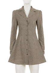 Fashion Single Breasted Plaid Shirt Dress