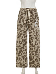 Casual Camo Print Drawstring Baggy Straight Pants