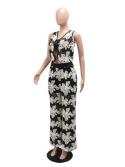 Fashion Lace See-Through Cropped Top Wide Leg Pant Sets